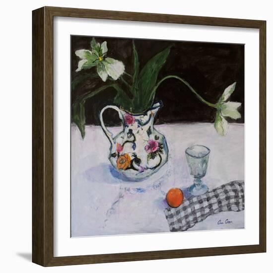 Still Life with White Tulips and a Glass, 2019 (Acrylic)-Ann Oram-Framed Giclee Print