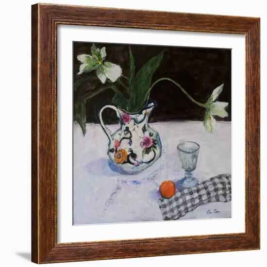 Still Life with White Tulips and a Glass, 2019 (Acrylic)-Ann Oram-Framed Giclee Print