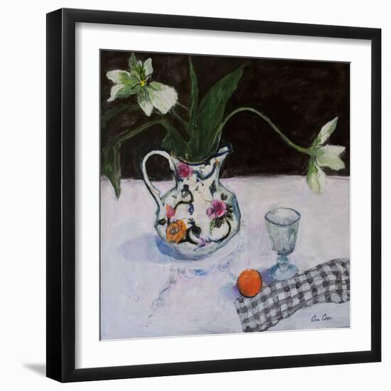 Still Life with White Tulips and a Glass, 2019 (Acrylic)-Ann Oram-Framed Giclee Print