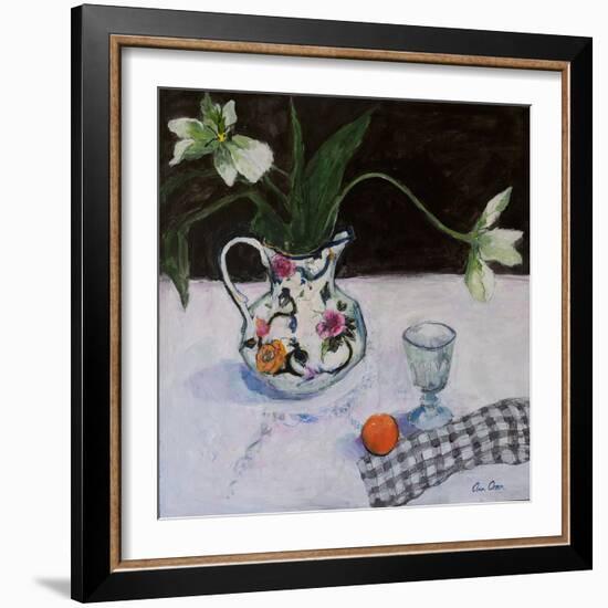 Still Life with White Tulips and a Glass, 2019 (Acrylic)-Ann Oram-Framed Giclee Print