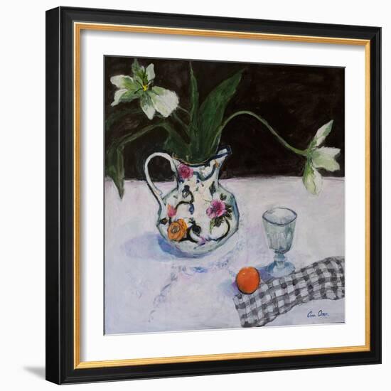 Still Life with White Tulips and a Glass, 2019 (Acrylic)-Ann Oram-Framed Giclee Print