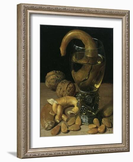 Still-Life with Wine Glass, Pretzel, Nuts and Almonds, 1637-Georg Flegel-Framed Giclee Print