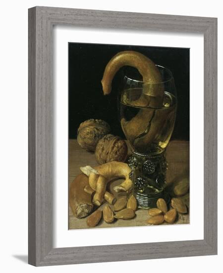 Still-Life with Wine Glass, Pretzel, Nuts and Almonds, 1637-Georg Flegel-Framed Giclee Print