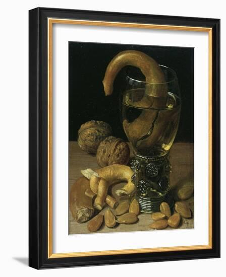 Still-Life with Wine Glass, Pretzel, Nuts and Almonds, 1637-Georg Flegel-Framed Giclee Print