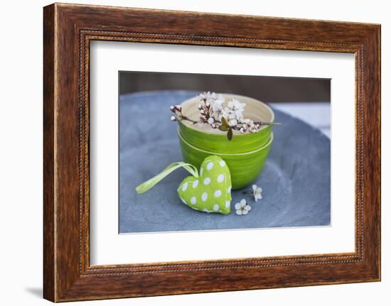 Stilllife, Green, Heart, Bowl, Cherry Flowers-Andrea Haase-Framed Photographic Print