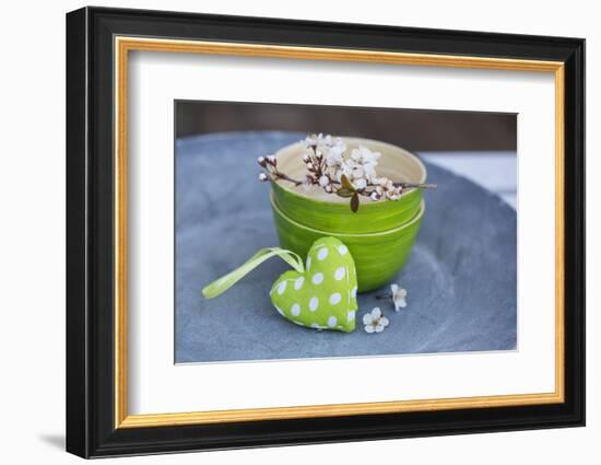 Stilllife, Green, Heart, Bowl, Cherry Flowers-Andrea Haase-Framed Photographic Print