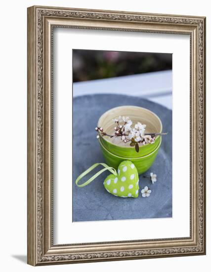 Stilllife, Green, Heart, Bowl, Cherry Flowers-Andrea Haase-Framed Photographic Print