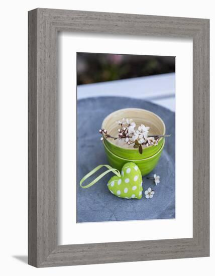 Stilllife, Green, Heart, Bowl, Cherry Flowers-Andrea Haase-Framed Photographic Print