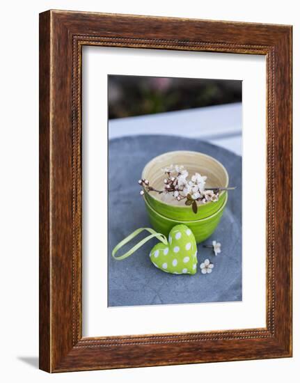 Stilllife, Green, Heart, Bowl, Cherry Flowers-Andrea Haase-Framed Photographic Print