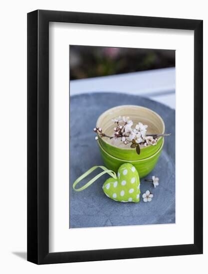 Stilllife, Green, Heart, Bowl, Cherry Flowers-Andrea Haase-Framed Photographic Print