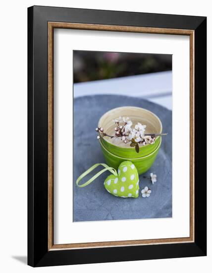 Stilllife, Green, Heart, Bowl, Cherry Flowers-Andrea Haase-Framed Photographic Print