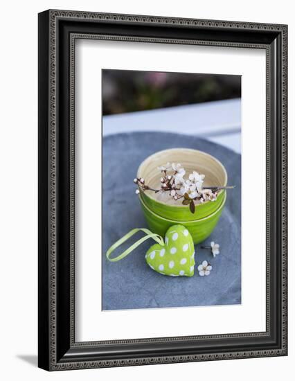 Stilllife, Green, Heart, Bowl, Cherry Flowers-Andrea Haase-Framed Photographic Print