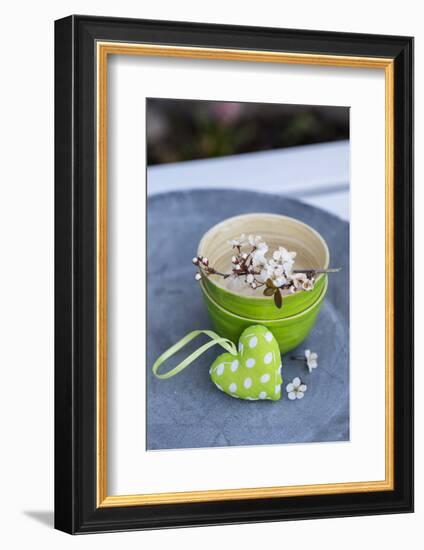 Stilllife, Green, Heart, Bowl, Cherry Flowers-Andrea Haase-Framed Photographic Print