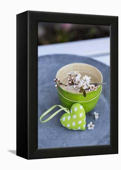 Stilllife, Green, Heart, Bowl, Cherry Flowers-Andrea Haase-Framed Premier Image Canvas