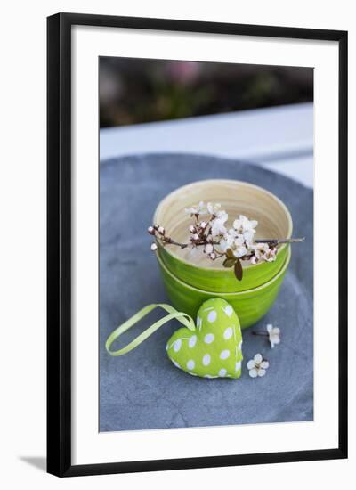 Stilllife, Green, Heart, Bowl, Cherry Flowers-Andrea Haase-Framed Photographic Print