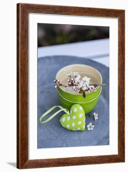 Stilllife, Green, Heart, Bowl, Cherry Flowers-Andrea Haase-Framed Photographic Print