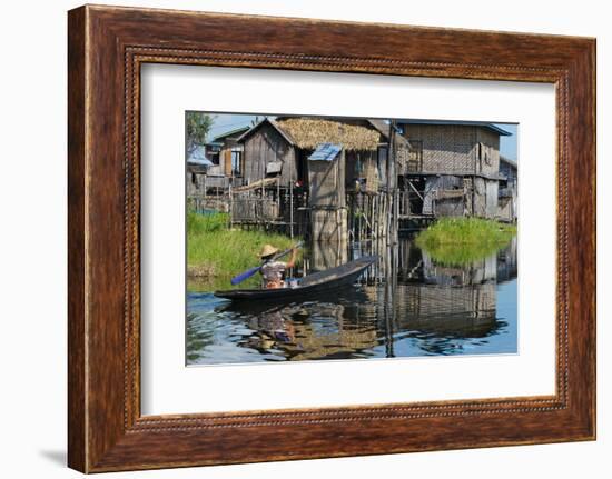 Stilt Cottages of Floating Village on Inle Lake, Shan State, Myanmar-Keren Su-Framed Photographic Print