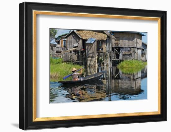 Stilt Cottages of Floating Village on Inle Lake, Shan State, Myanmar-Keren Su-Framed Photographic Print