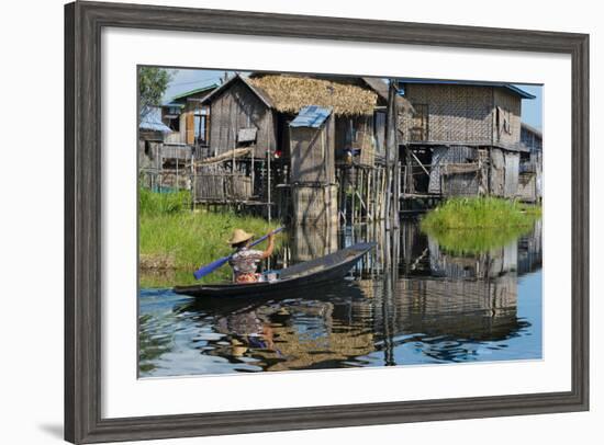 Stilt Cottages of Floating Village on Inle Lake, Shan State, Myanmar-Keren Su-Framed Photographic Print