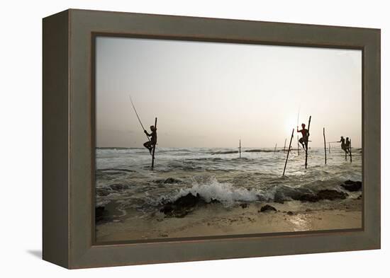 Stilt fisherman in Sri Lanka-Rasmus Kaessmann-Framed Premier Image Canvas