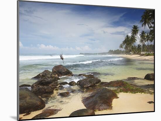 Stilt Fisherman on Dalawela Beach, Southern Province, Sri Lanka, Asia-Ian Trower-Mounted Photographic Print