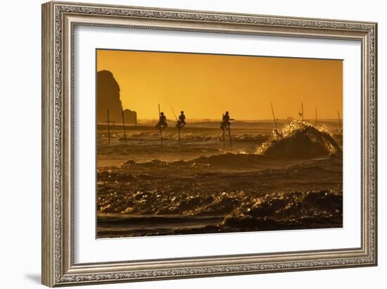 Stilt Fishermen at Sunrise-Alex Saberi-Framed Photographic Print