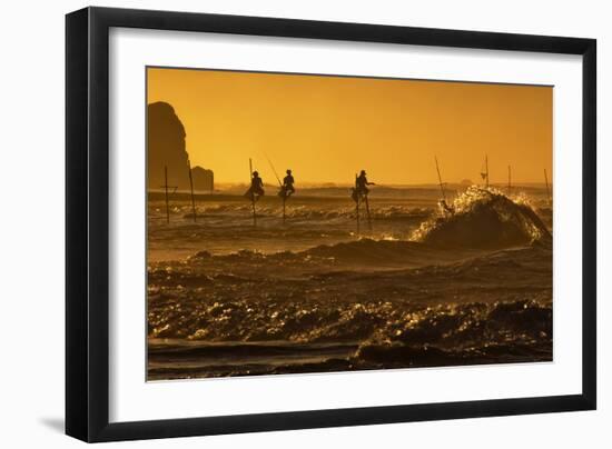 Stilt Fishermen at Sunrise-Alex Saberi-Framed Photographic Print