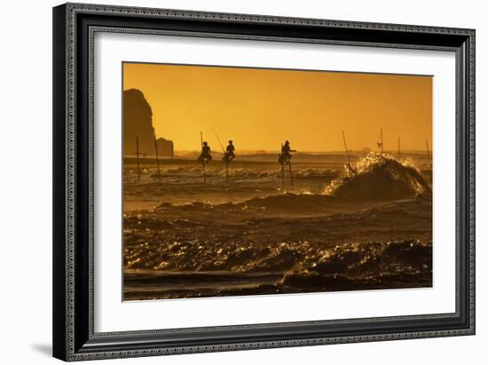 Stilt Fishermen at Sunrise-Alex Saberi-Framed Photographic Print