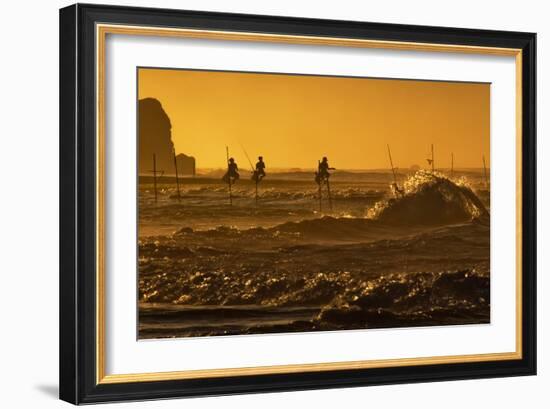 Stilt Fishermen at Sunrise-Alex Saberi-Framed Photographic Print