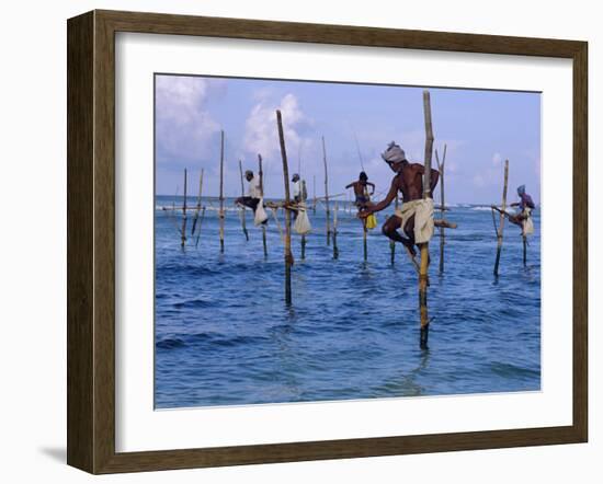 Stilt Fishermen at Welligama, South Coast, Sri Lanka, Indian Ocean, Asia-Bruno Morandi-Framed Photographic Print