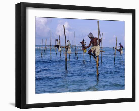 Stilt Fishermen at Welligama, South Coast, Sri Lanka, Indian Ocean, Asia-Bruno Morandi-Framed Photographic Print