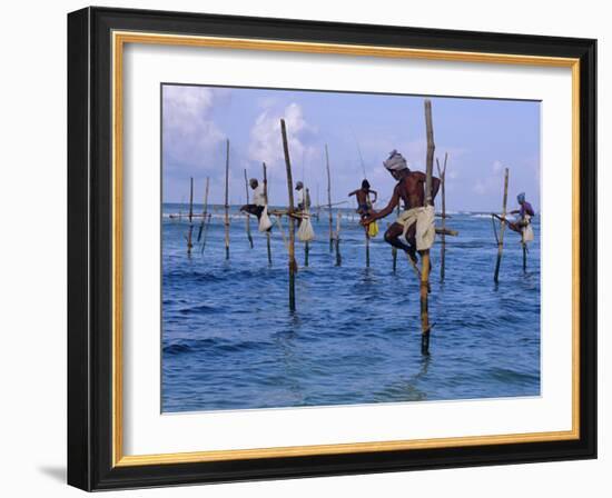 Stilt Fishermen at Welligama, South Coast, Sri Lanka, Indian Ocean, Asia-Bruno Morandi-Framed Photographic Print