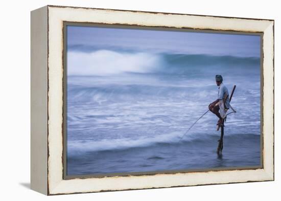 Stilt Fishing, a Stilt Fisherman in the Waves at Midigama Near Weligama, South Coast-Matthew Williams-Ellis-Framed Premier Image Canvas