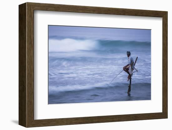 Stilt Fishing, a Stilt Fisherman in the Waves at Midigama Near Weligama, South Coast-Matthew Williams-Ellis-Framed Photographic Print