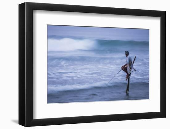 Stilt Fishing, a Stilt Fisherman in the Waves at Midigama Near Weligama, South Coast-Matthew Williams-Ellis-Framed Photographic Print