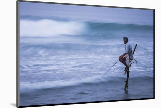 Stilt Fishing, a Stilt Fisherman in the Waves at Midigama Near Weligama, South Coast-Matthew Williams-Ellis-Mounted Photographic Print