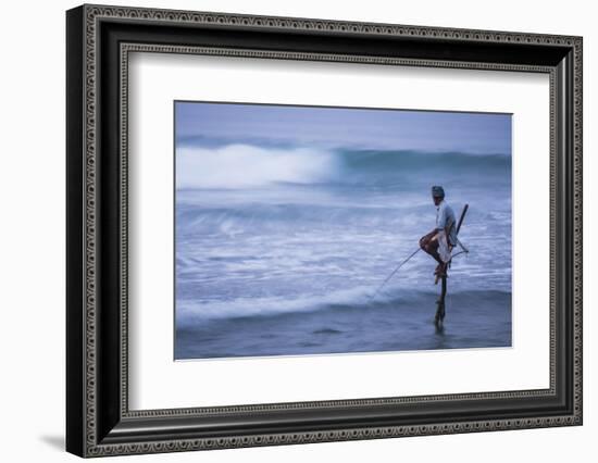 Stilt Fishing, a Stilt Fisherman in the Waves at Midigama Near Weligama, South Coast-Matthew Williams-Ellis-Framed Photographic Print