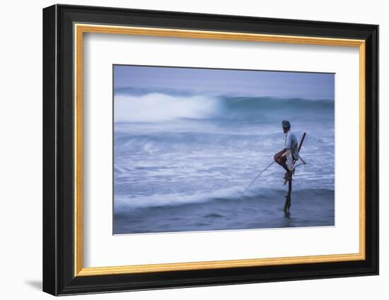 Stilt Fishing, a Stilt Fisherman in the Waves at Midigama Near Weligama, South Coast-Matthew Williams-Ellis-Framed Photographic Print