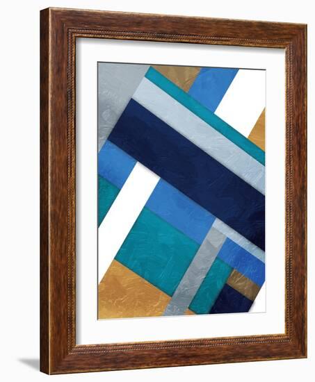 Stipe Overlay Blue-Jace Grey-Framed Art Print