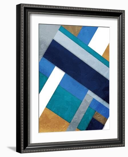 Stipe Overlay Blue-Jace Grey-Framed Art Print