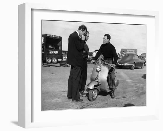 Stirling Moss on a Vespa Scooter, Goodwood, April 1952-null-Framed Photographic Print