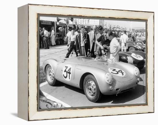 Stirling Moss with Porsche RSK, Goodwood, Sussex, 1955-null-Framed Premier Image Canvas