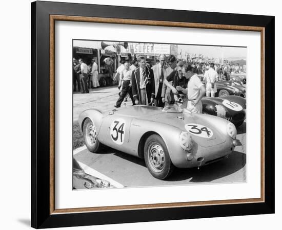 Stirling Moss with Porsche RSK, Goodwood, Sussex, 1955-null-Framed Photographic Print