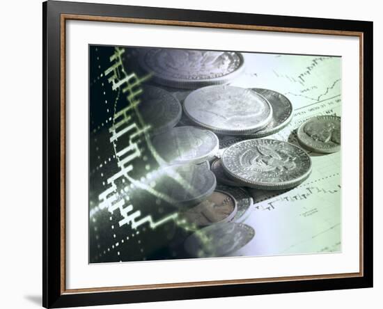 Stock Chart and Coins-null-Framed Photographic Print