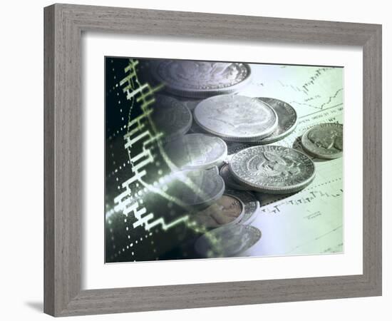 Stock Chart and Coins-null-Framed Photographic Print