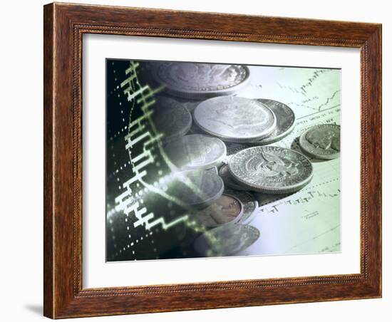 Stock Chart and Coins-null-Framed Photographic Print