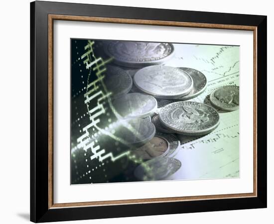 Stock Chart and Coins-null-Framed Photographic Print