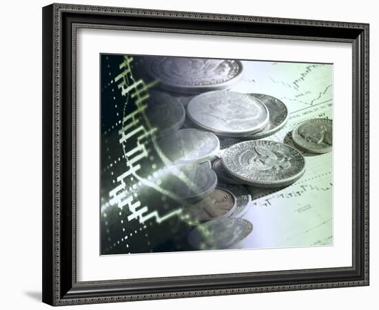 Stock Chart and Coins-null-Framed Photographic Print