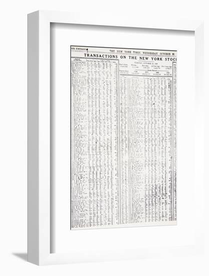 Stock-market listings as recorded in the New York Times, Wednesday, 30 October, 1929-Unknown-Framed Photographic Print