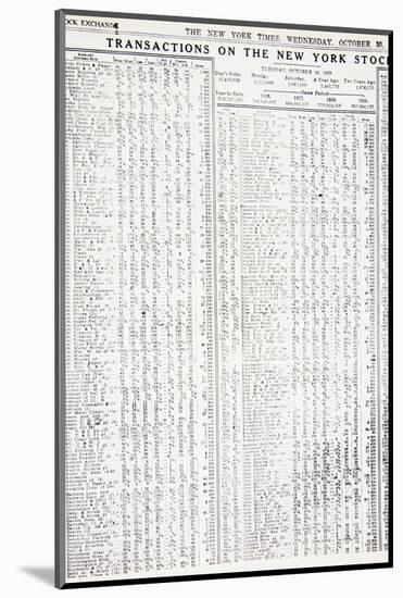 Stock-market listings as recorded in the New York Times, Wednesday, 30 October, 1929-Unknown-Mounted Photographic Print